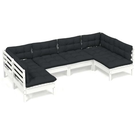 Muebles de jardín 6 pzas y cojines blanco madera maciza de pino vidaXL (1/5)