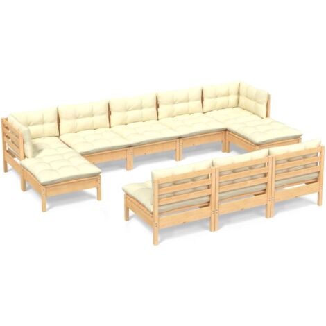 Muebles de jardín 10 piezas cojines madera de pino color crema vidaXL (1/5)