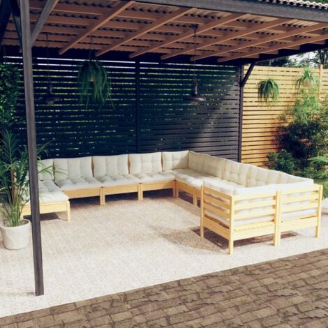 vidaXL Muebles de jardín 11 piezas y cojines madera de pino crema (1/5)