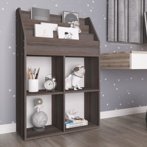 Revistero de niños madera ingeniería gris y Sonoma 71x30x114 cm vidaXL