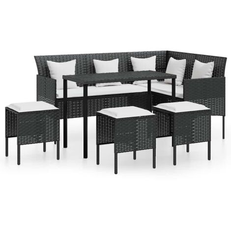 Set de sofás en forma de L 5 pzas cojines ratán sintético negro vidaXL