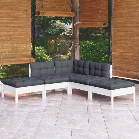 Muebles de jardín 5 pzas con cojines blanco madera de pino vidaXL (1/5)