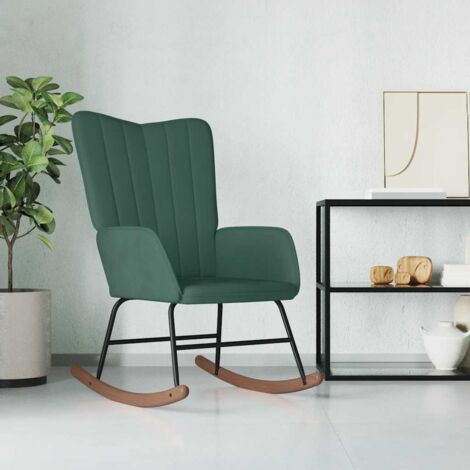 Silla mecedora de terciopelo verde oscuro vidaXL
