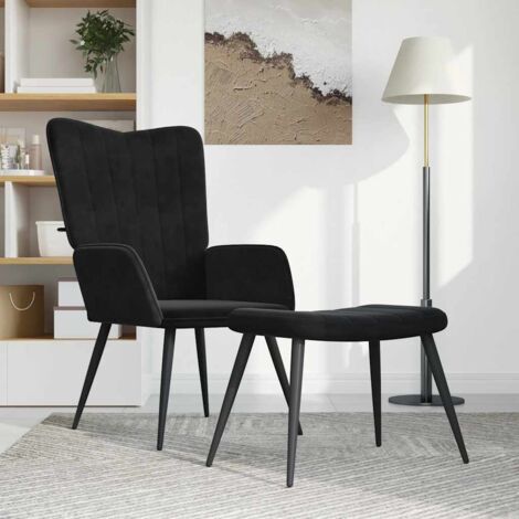 Sillón de relax con taburete terciopelo negro vidaXL