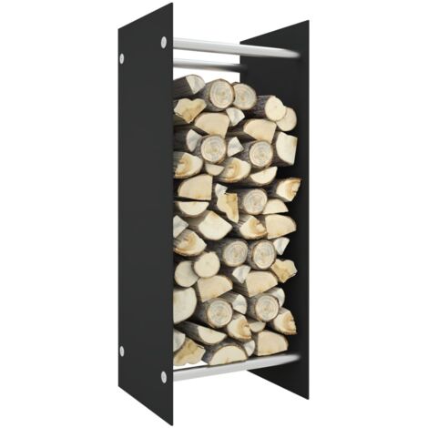 Leñero de vidrio templado negro 40x35x100 cm vidaXL