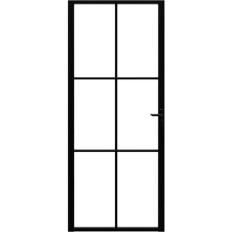 Puerta interior vidrio ESG y aluminio negro 83x201,5 cm vidaXL