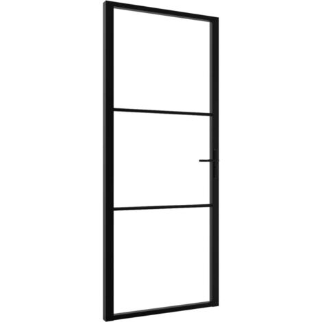 Puerta interior vidrio ESG y aluminio negro 93x201,5 cm vidaXL