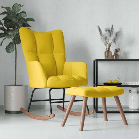 Silla mecedora con reposapiés tela amarillo mostaza vidaXL