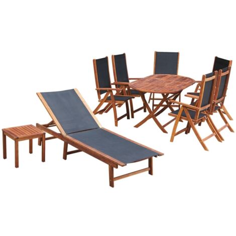 Set comedor de jardín 9 pzas y cojines madera maciza de acacia vidaXL (1/5)