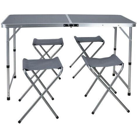 Mesa de camping con 4 sillas, altura ajustable, mesa de barbacoa plegable  portátil de 120 x
