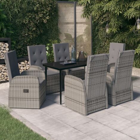 Juego de comedor de jardín 7 piezas con cojines gris vidaXL (1/5)