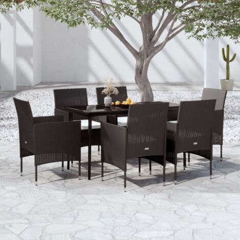 Juego de comedor de jardín 7 piezas con cojines negro vidaXL (1/5)