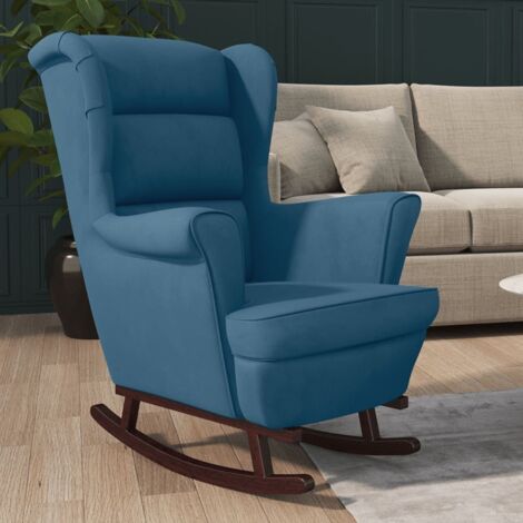 Mecedora con respaldo alto de terciopelo azul y madera maciza vidaXL