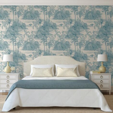 Papel pintado Tropical beige y azul claro DUTCH WALLCOVERINGS
