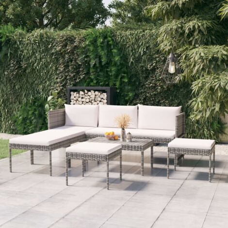 Set de muebles de jardín 6 pzas y cojines ratán sintético gris vidaXL