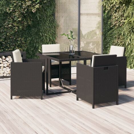 Set comedor de jardín 5 pzas con cojines ratán sintético negro vidaXL