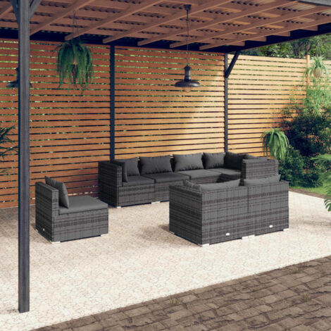 8 PCS Garden Lounge con cojines de mimbre gris (1/5)