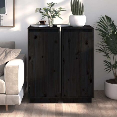 Aparador 2 uds madera maciza de pino negro 31,5x34x75 cm vidaXL
