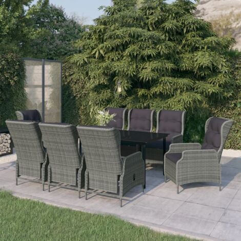 Juego de comedor de jardín 9 piezas gris claro vidaXL