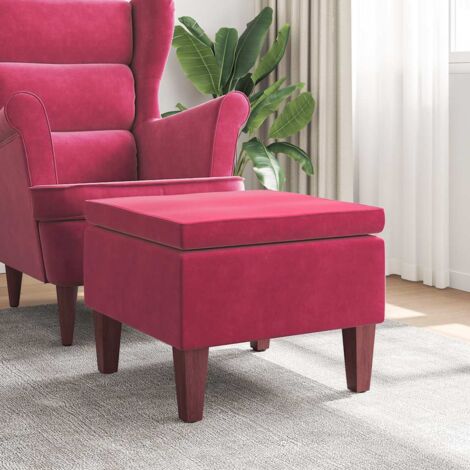Taburete con patas de madera terciopelo rojo tinto vidaXL (1/5)