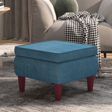 Taburete con patas de madera terciopelo azul vidaXL