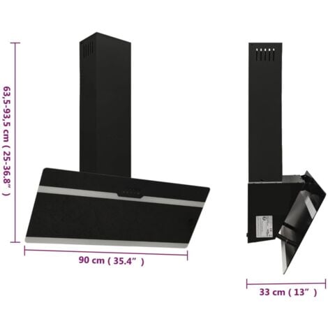 Campana extractora pared acero y vidrio templado negro 90 cm vidaXL