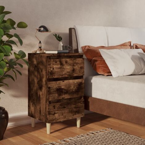 Mesita de noche 2 uds patas de madera roble ahumado 40x35x69 cm vidaXL