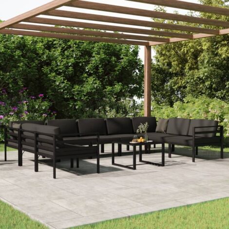 vidaXL Set muebles de jardín 10 pzas y cojines aluminio gris antracita (1/5)