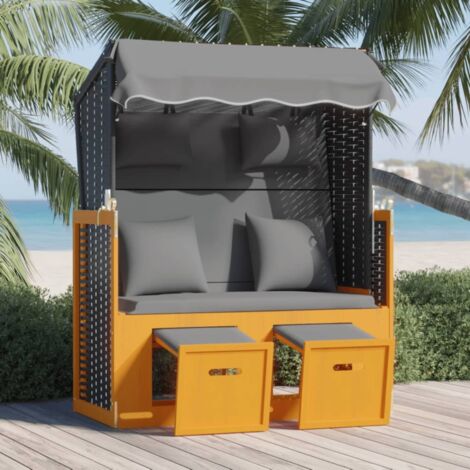 Silla Strandkorb cojines ratán sintético madera negro antracita vidaXL