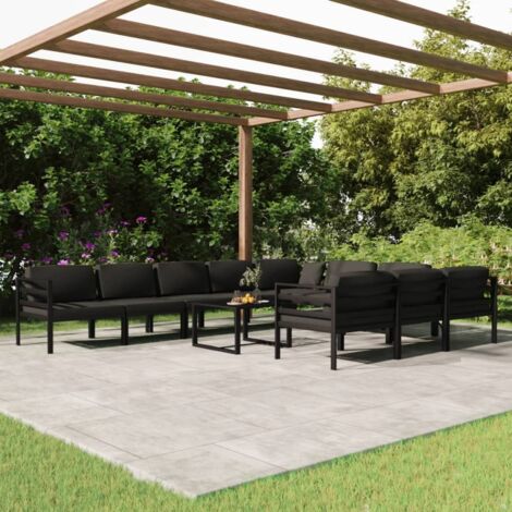 vidaXL Set muebles de jardín 11 pzas y cojines aluminio gris antracita (1/5)