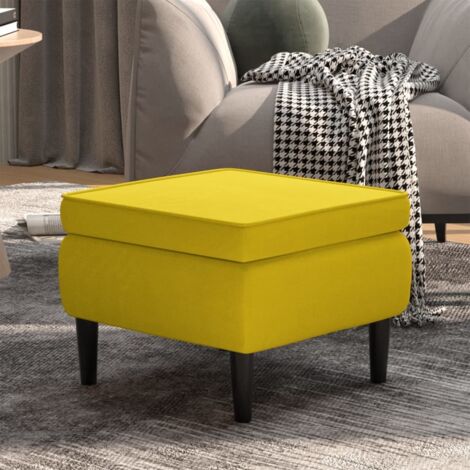 Taburete con patas de madera terciopelo amarillo vidaXL