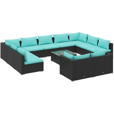Set de muebles de jardín 12 pzas cojines ratán sintético negro vidaXL (1/5)