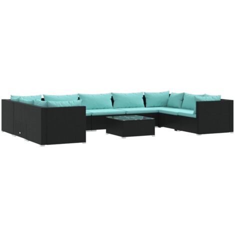 Set de muebles de jardín 10 pzas cojines ratán sintético negro vidaXL (1/5)
