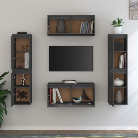 Muebles para TV 6 piezas madera maciza de pino gris vidaXL