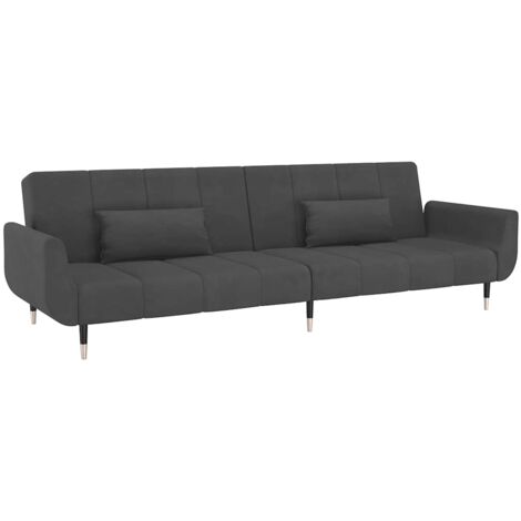 Sofá cama de 2 plazas con dos almohadas terciopelo gris oscuro vidaXL