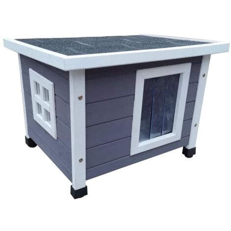 @Pet Casa de exterior de gato XL madera gris y blanco 68,5x54x51,5 cm @Pet