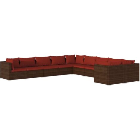 Set muebles de jardín 10 piezas cojines ratán sintético marrón vidaXL (1/5)