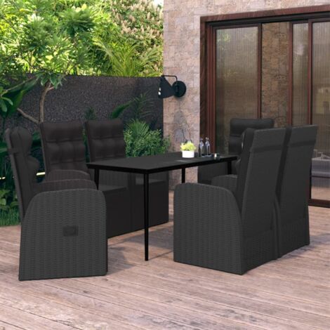 Juego de comedor de jardín 7 piezas con cojines negro vidaXL (1/5)