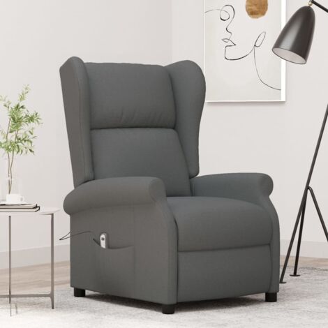 Sillón orejero reclinable eléctrico de tela gris oscuro vidaXL