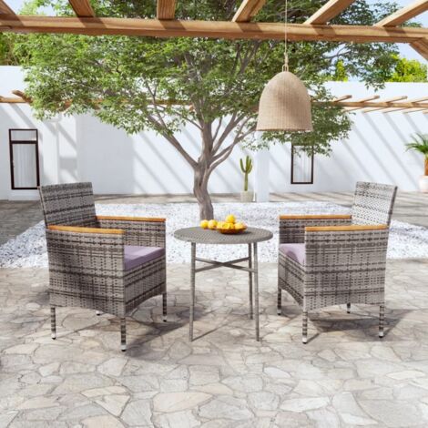 Juego de comedor para jardín 3 piezas ratán sintético gris vidaXL