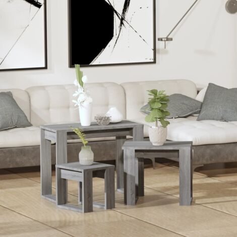 Mesas apilables 3 pzas madera contrachapada color gris Sonoma vidaXL