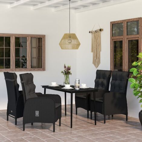 Juego de comedor de jardín 5 piezas con cojines negro vidaXL (1/5)