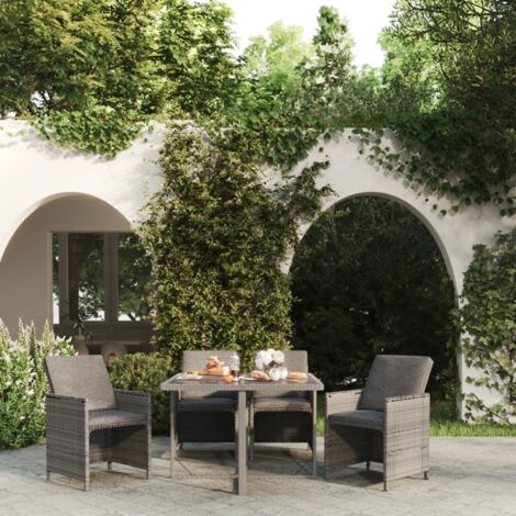 Set comedor de jardín 5 piezas con cojines ratán sintético gris vidaXL