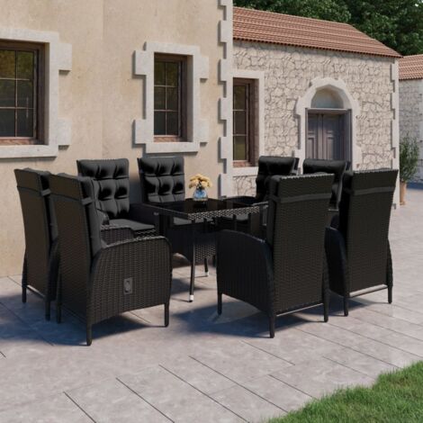 Set de comedor de jardín 9 piezas ratán PE y vidrio negro vidaXL (1/5)