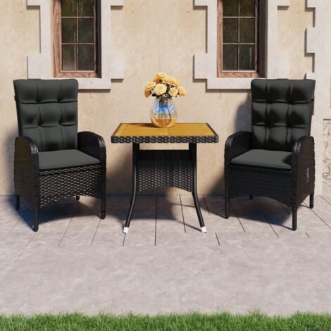 Muebles de jardín 3 piezas ratán sintético negro madera acacia vidaXL (1/5)
