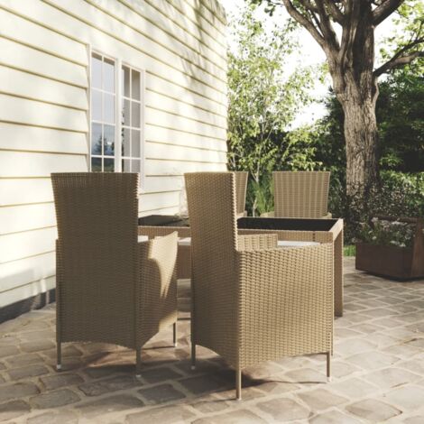 Set de comedor de jardín 5 pzas y cojines ratán sintético beige vidaXL