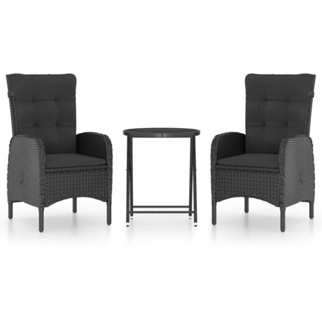 Mesa y sillas de jardín 3 piezas ratán sintético y vidrio negro vidaXL (1/5)