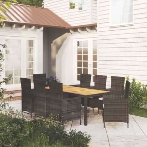 Set comedor de jardín 9 piezas y cojines ratán sintético negro vidaXL