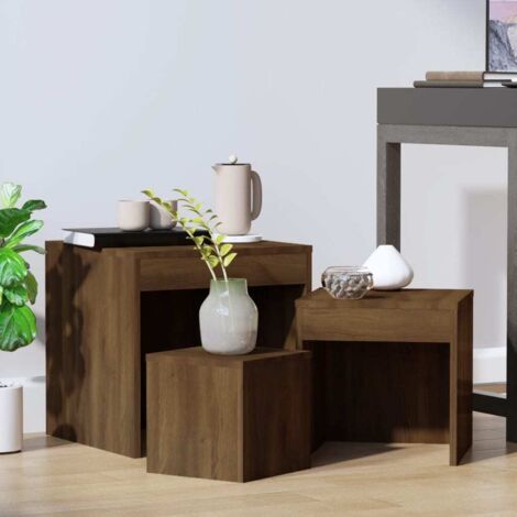 Mesas apilables 3 pzas madera contrachapada color roble marrón vidaXL