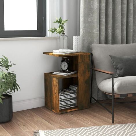 Mesa auxiliar madera contrachapada roble ahumado 36x30x56 cm vidaXL